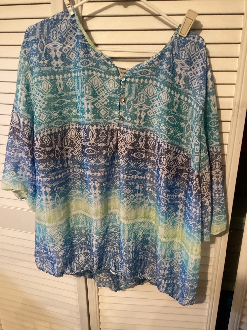 Catherines Blue Aqua Green Patterned Tunic Top